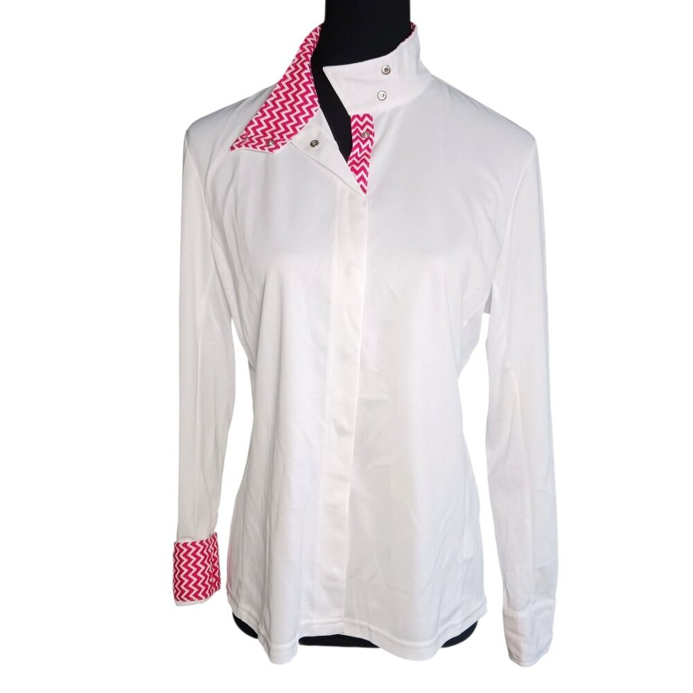 Dublin White Equestrian Dressage Show Shirt English Riding Snap Front Sz XL